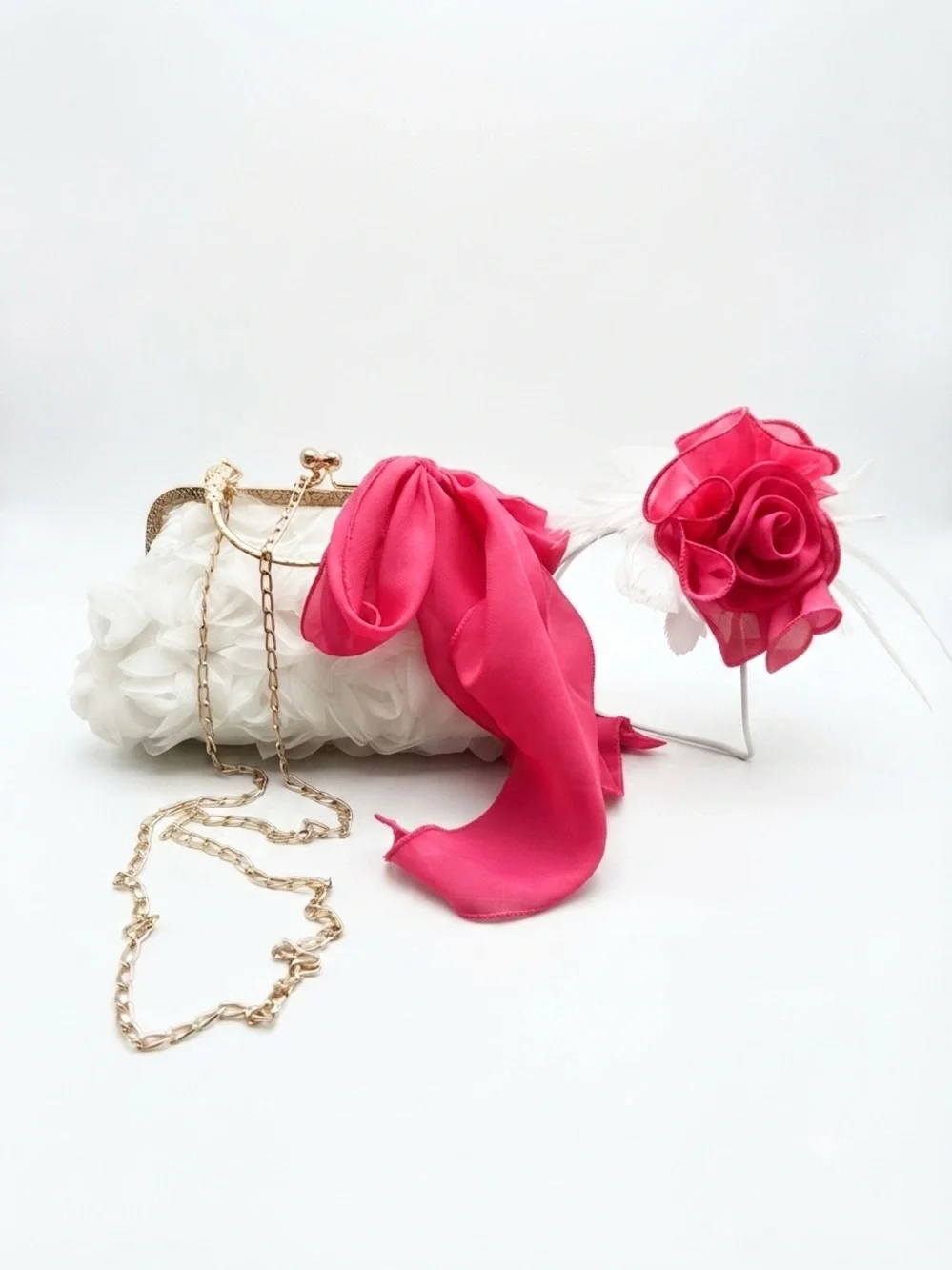 Floral Clutch & Hot Pink Fascinator Set Wedding Guest Cocktail